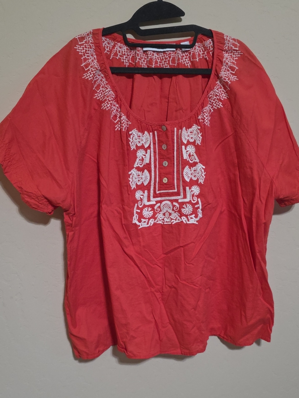 Embroidered Salmon Colored Women’s Peasant Top